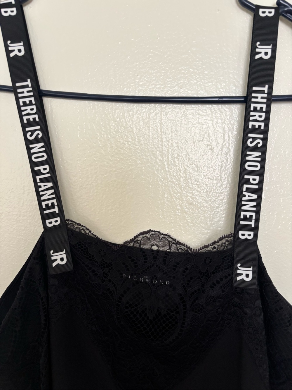 John Richmond Black 100% silk Lace-Trim Cami Top with Branded Straps - Picture 4 of 8
